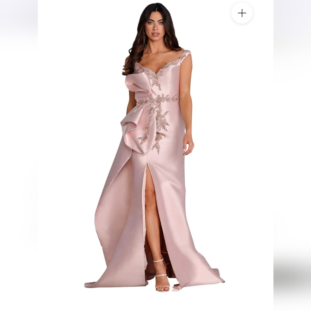 Terani Couture Blush Pink Prom Dress with Floral Accents